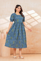 Blue Printed Pure Cotton Maternity Kurta