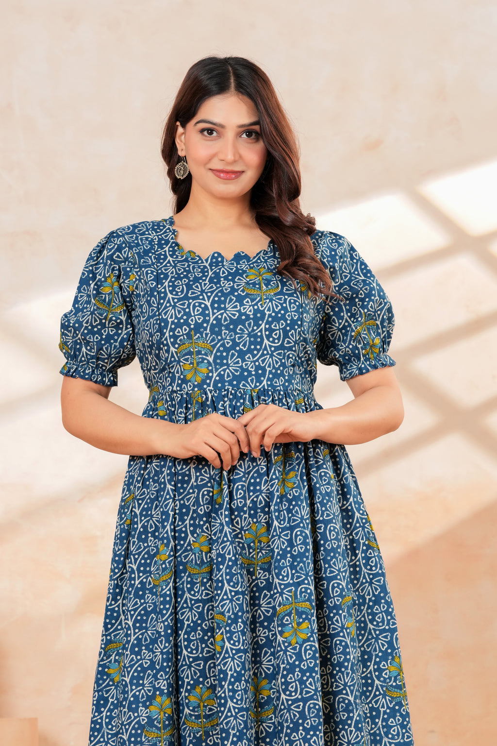 Blue Printed Pure Cotton Maternity Kurta