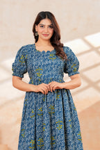 Blue Printed Pure Cotton Maternity Kurta