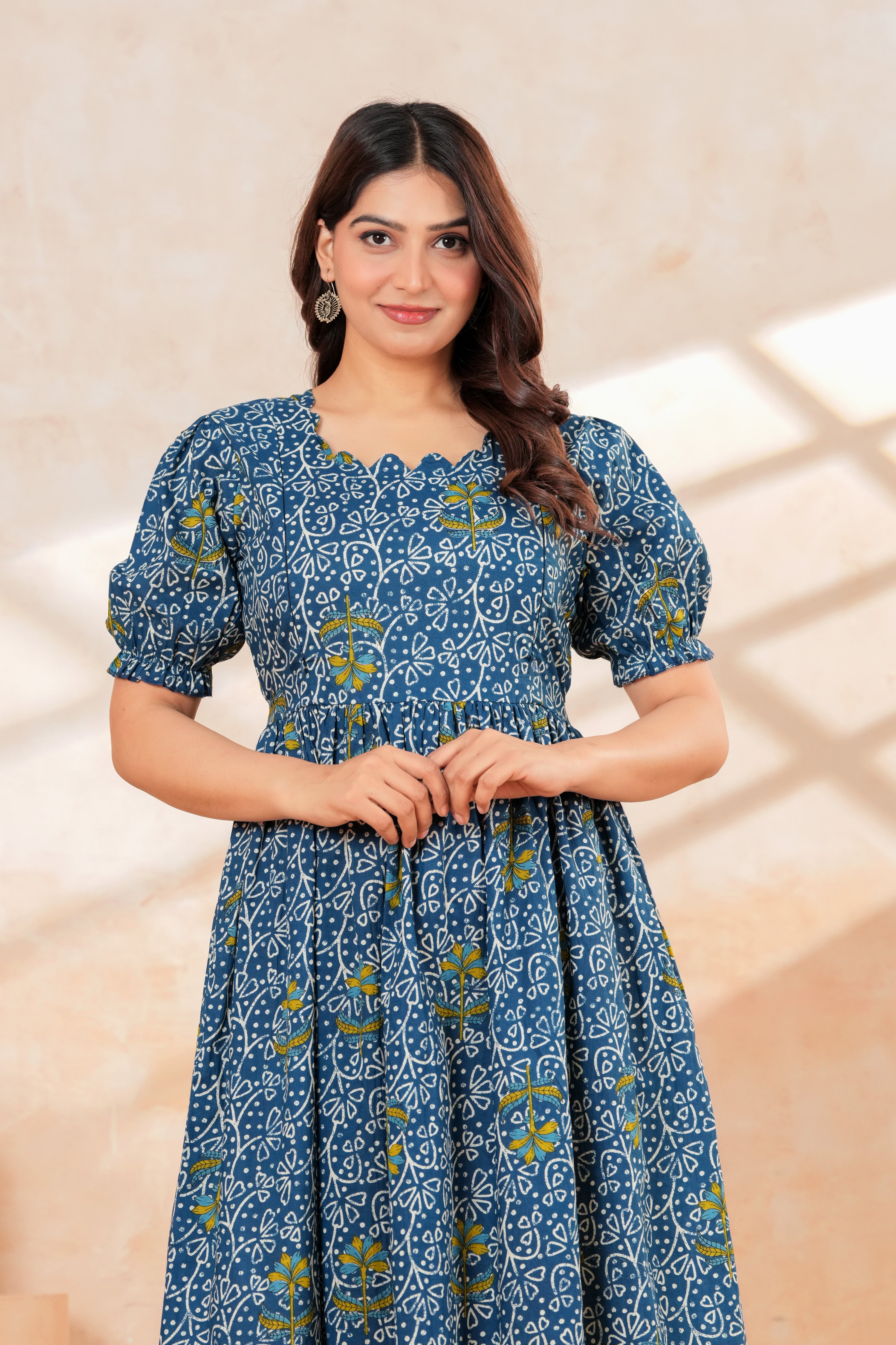 Blue Printed Pure Cotton Maternity Kurta
