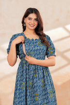 Blue Printed Pure Cotton Maternity Kurta