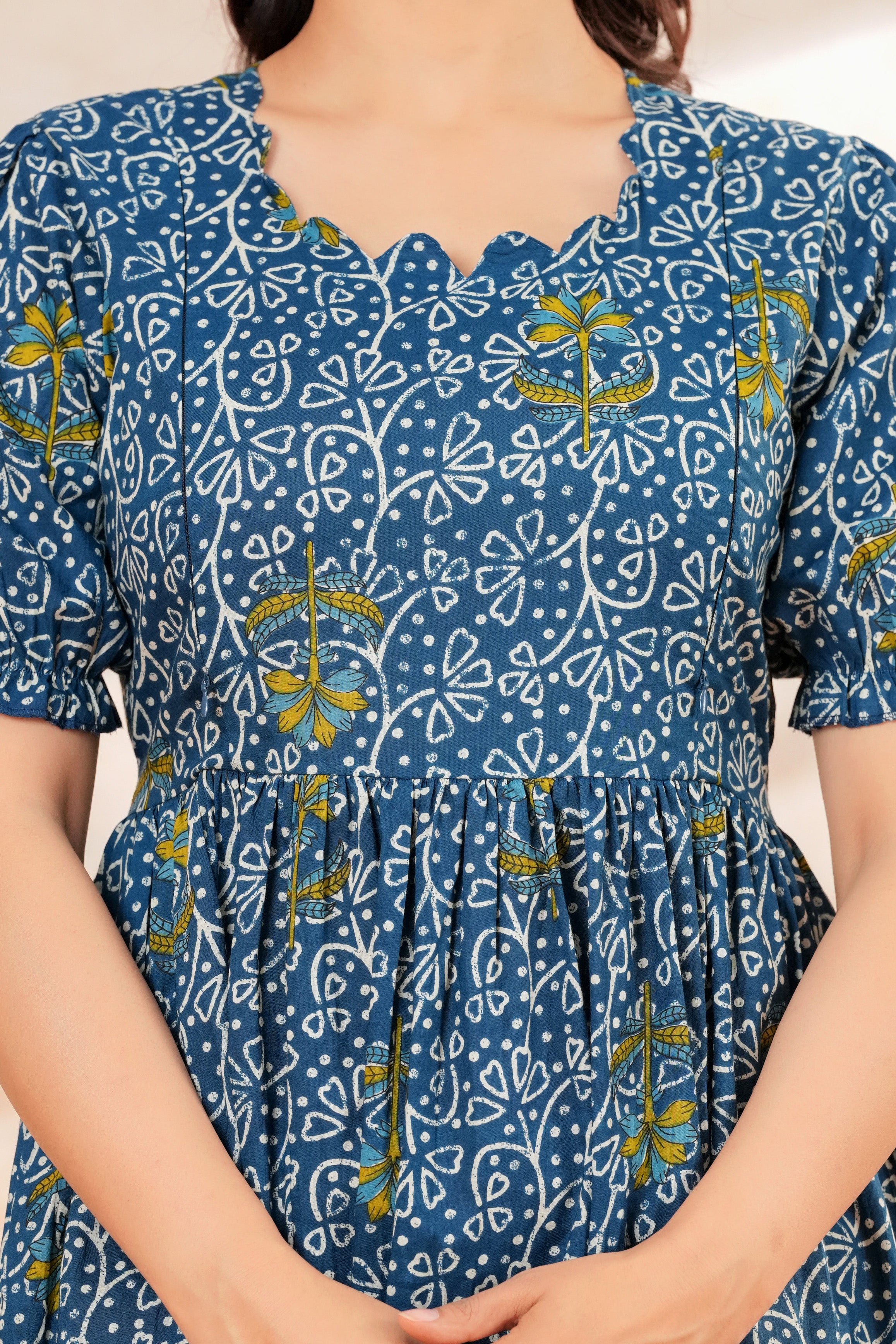 Blue Printed Pure Cotton Maternity Kurta