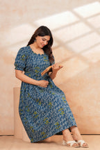 Blue Printed Pure Cotton Maternity Kurta