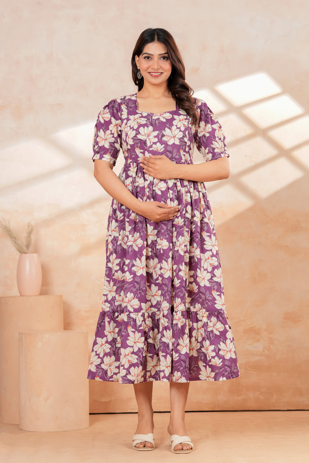 Lavender Blossom Floral Printed Maternity Kurta