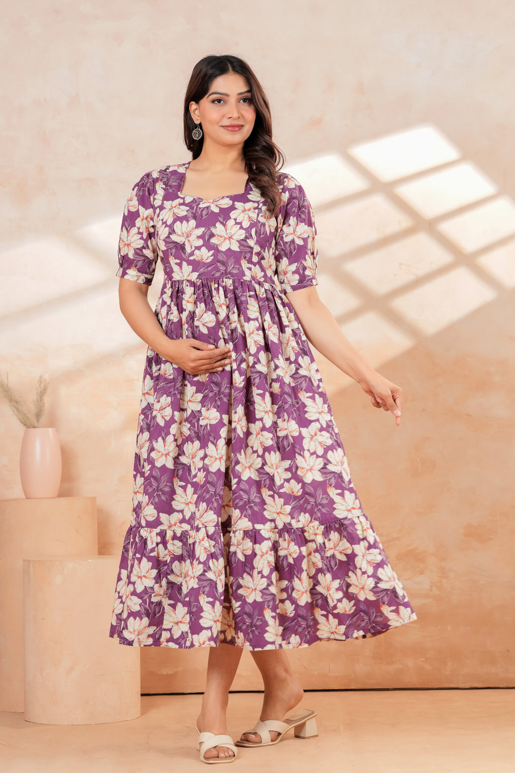 Lavender Blossom Floral Printed Maternity Kurta