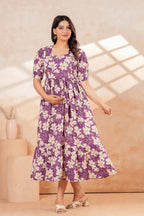 Lavender Blossom Floral Printed Maternity Kurta