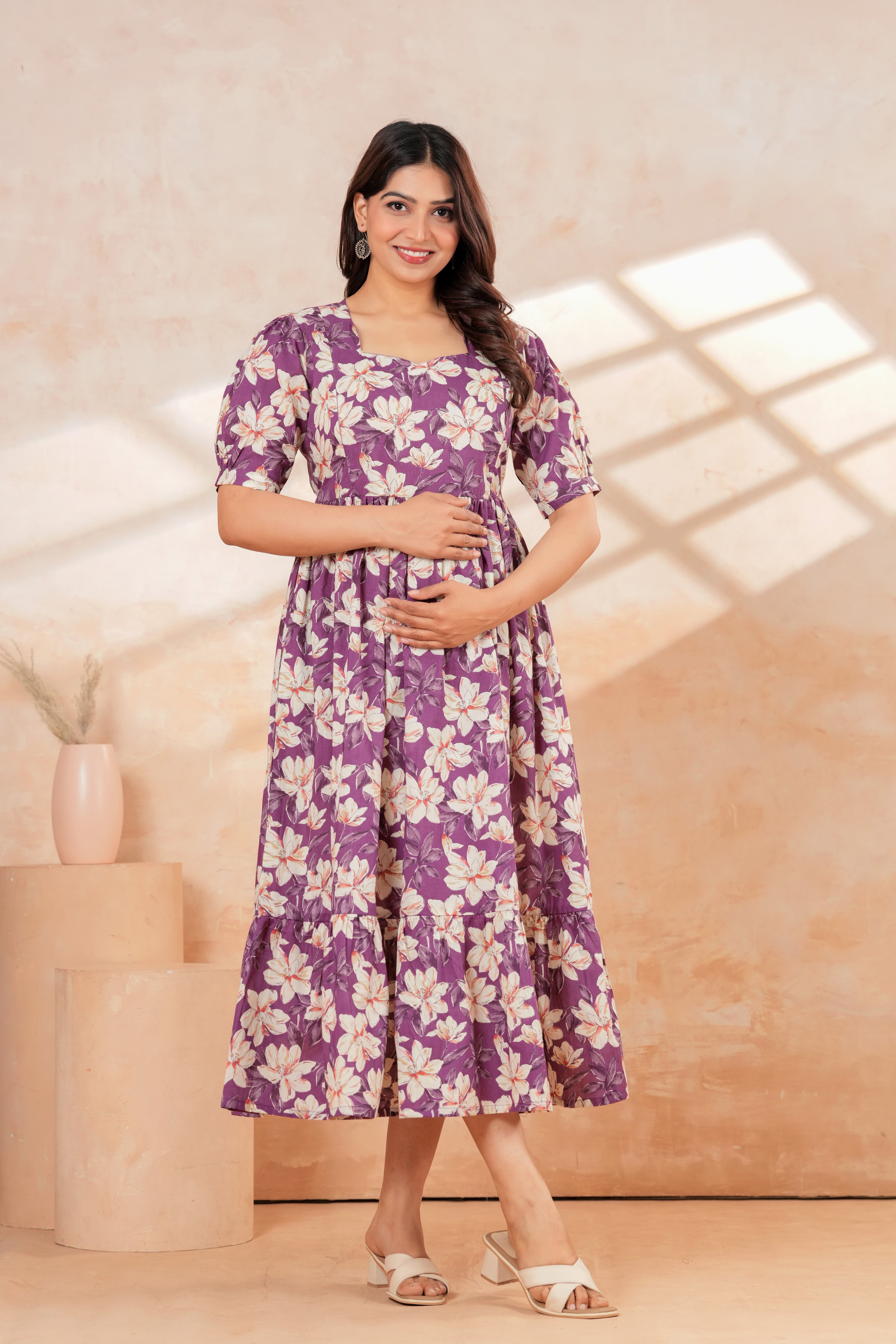 Lavender Blossom Floral Printed Maternity Kurta