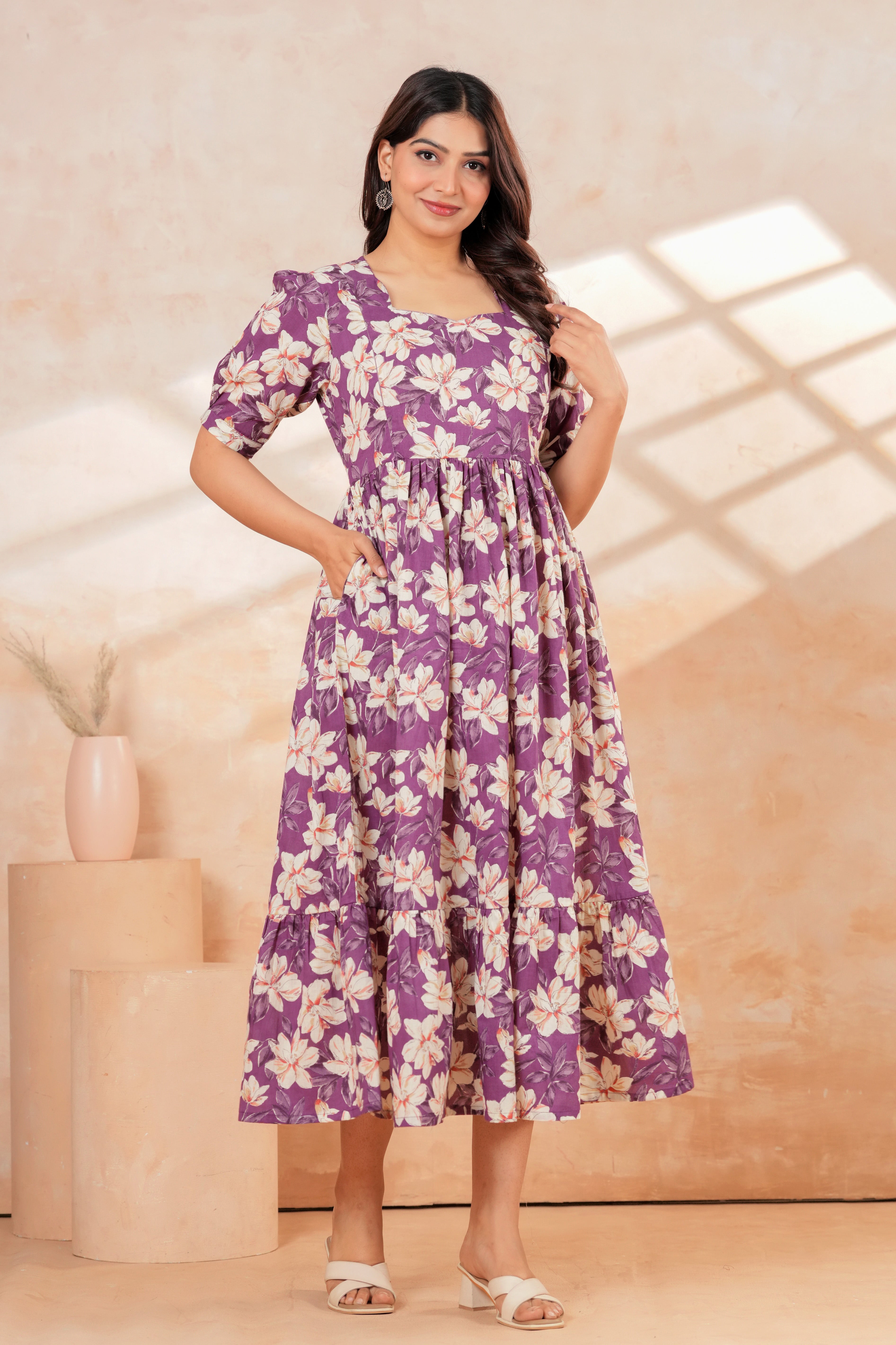 Lavender Blossom Floral Printed Maternity Kurta