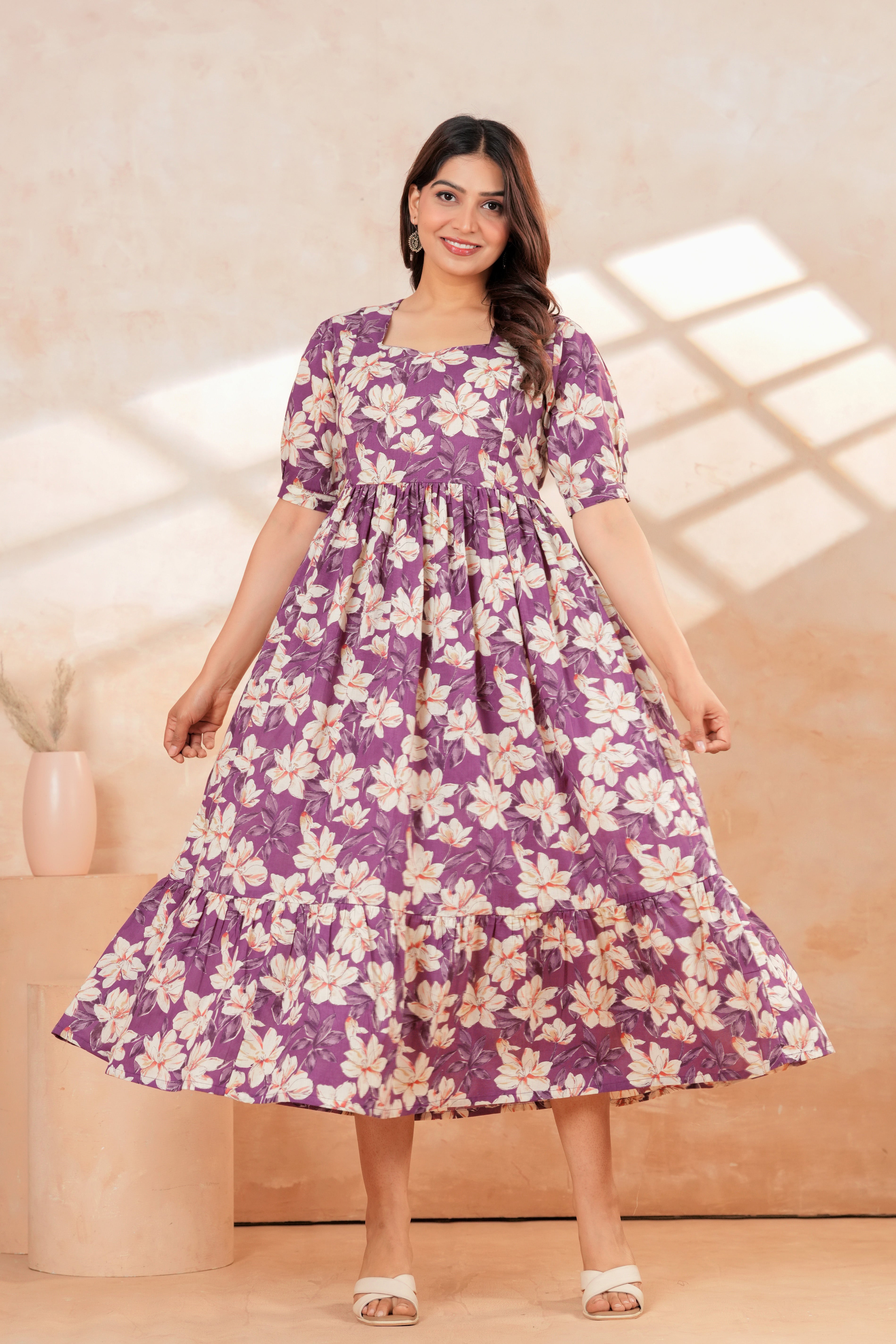 Lavender Blossom Floral Printed Maternity Kurta