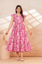 Momaura Pink Half sleeves Floral Feeding & Maternity Dress