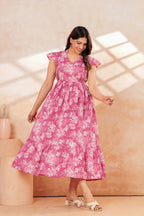 Momaura Pink Half sleeves Floral Feeding & Maternity Dress