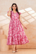 Momaura Pink Half sleeves Floral Feeding & Maternity Dress