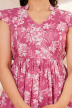 Momaura Pink Half sleeves Floral Feeding & Maternity Dress