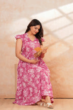 Momaura Pink Half sleeves Floral Feeding & Maternity Dress