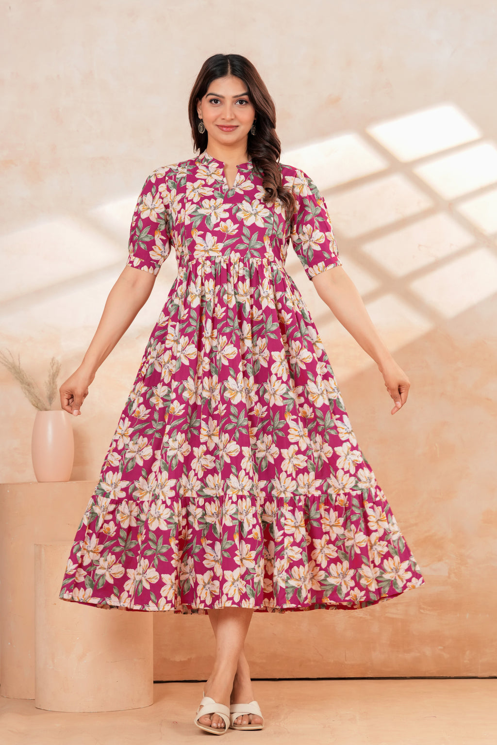 Rosy Bloom Floral Tiered Printed Maternity Kurta