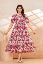 Rosy Bloom Floral Tiered Printed Maternity Kurta