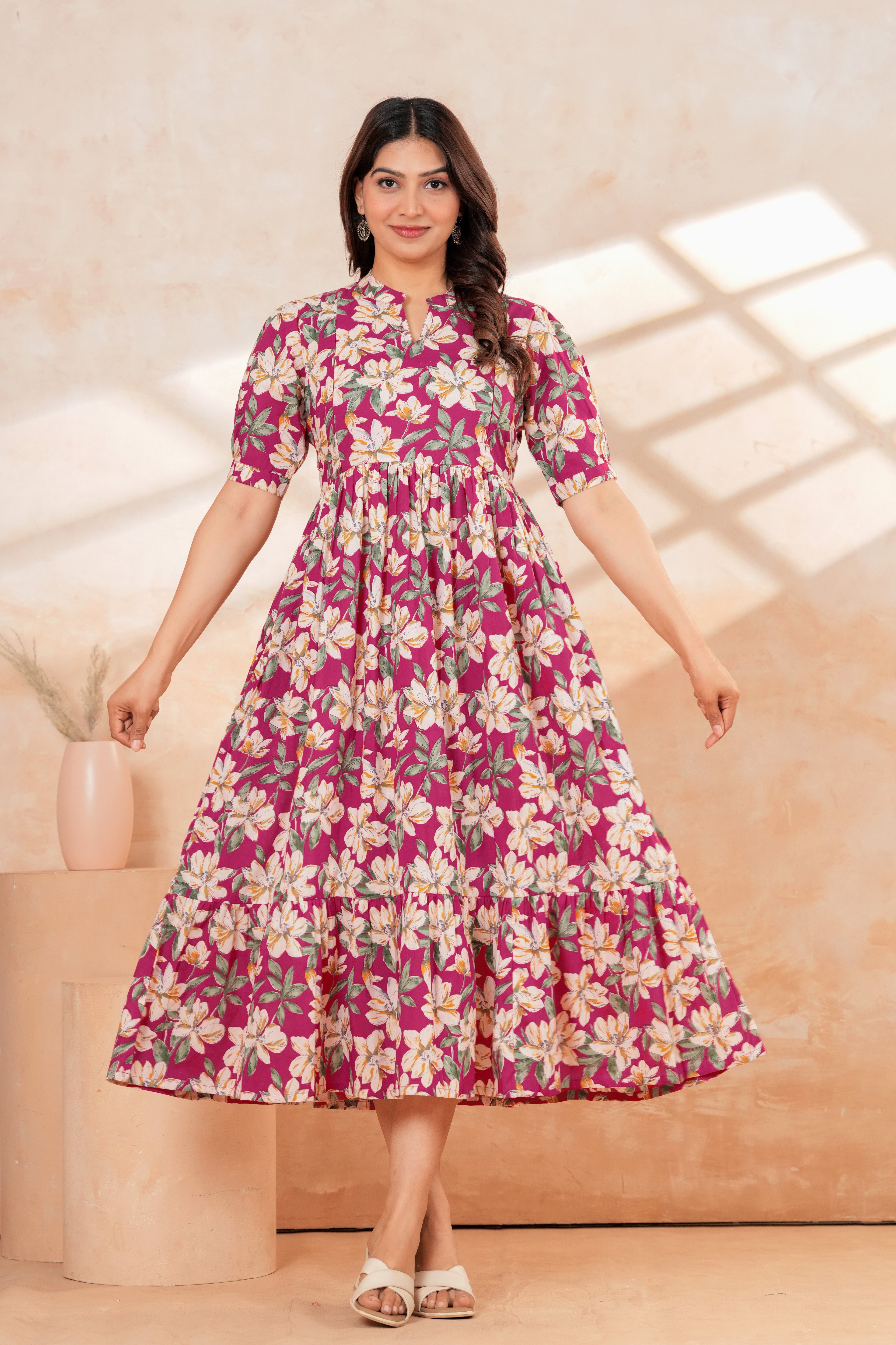 Rosy Bloom Floral Tiered Printed Maternity Kurta