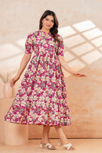 Rosy Bloom Floral Tiered Printed Maternity Kurta