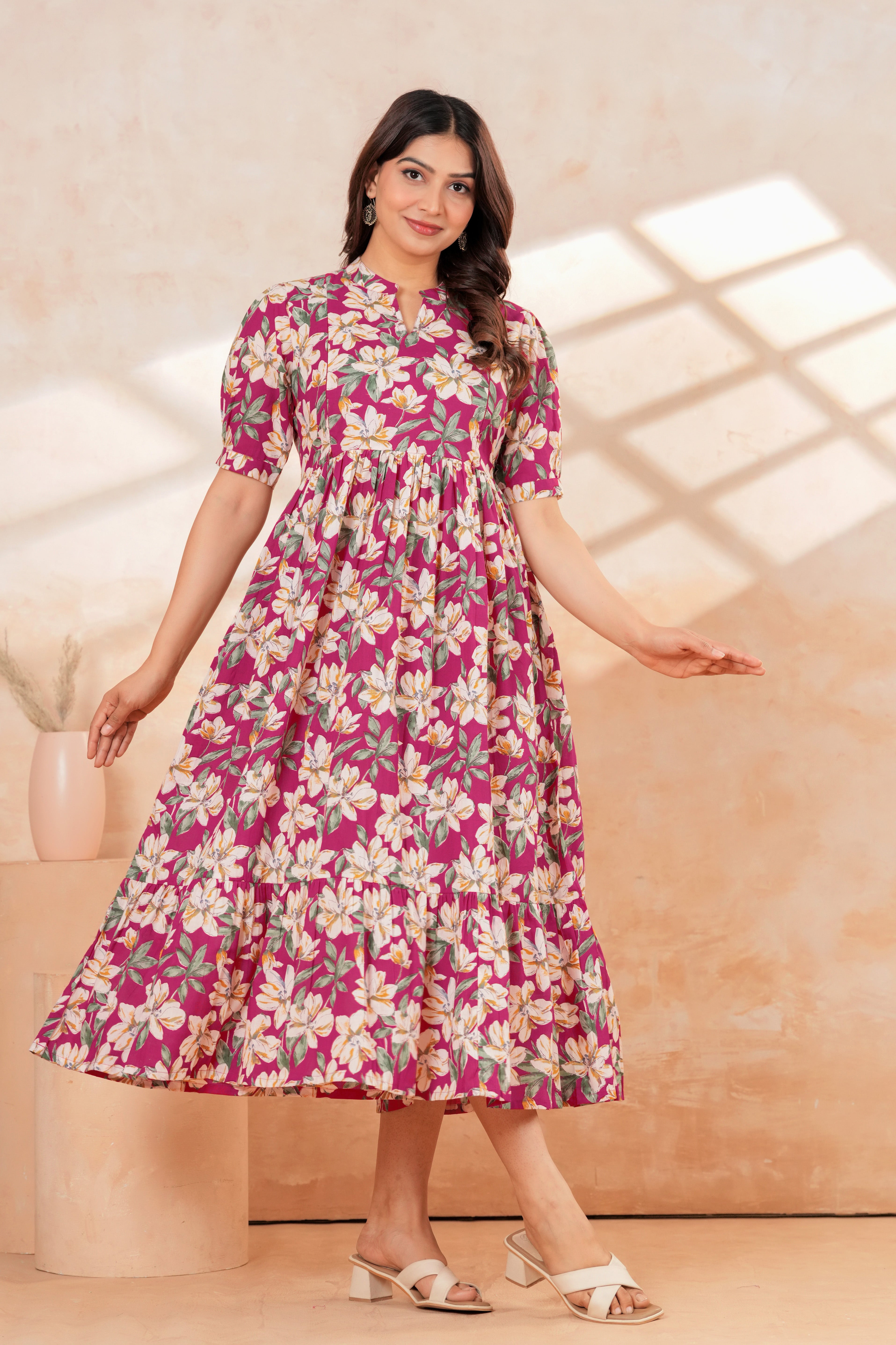 Rosy Bloom Floral Tiered Printed Maternity Kurta