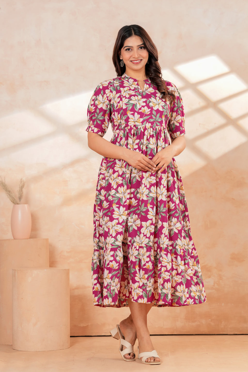 Rosy Bloom Floral Tiered Printed Maternity Kurta
