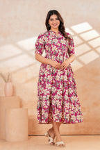 Rosy Bloom Floral Tiered Printed Maternity Kurta