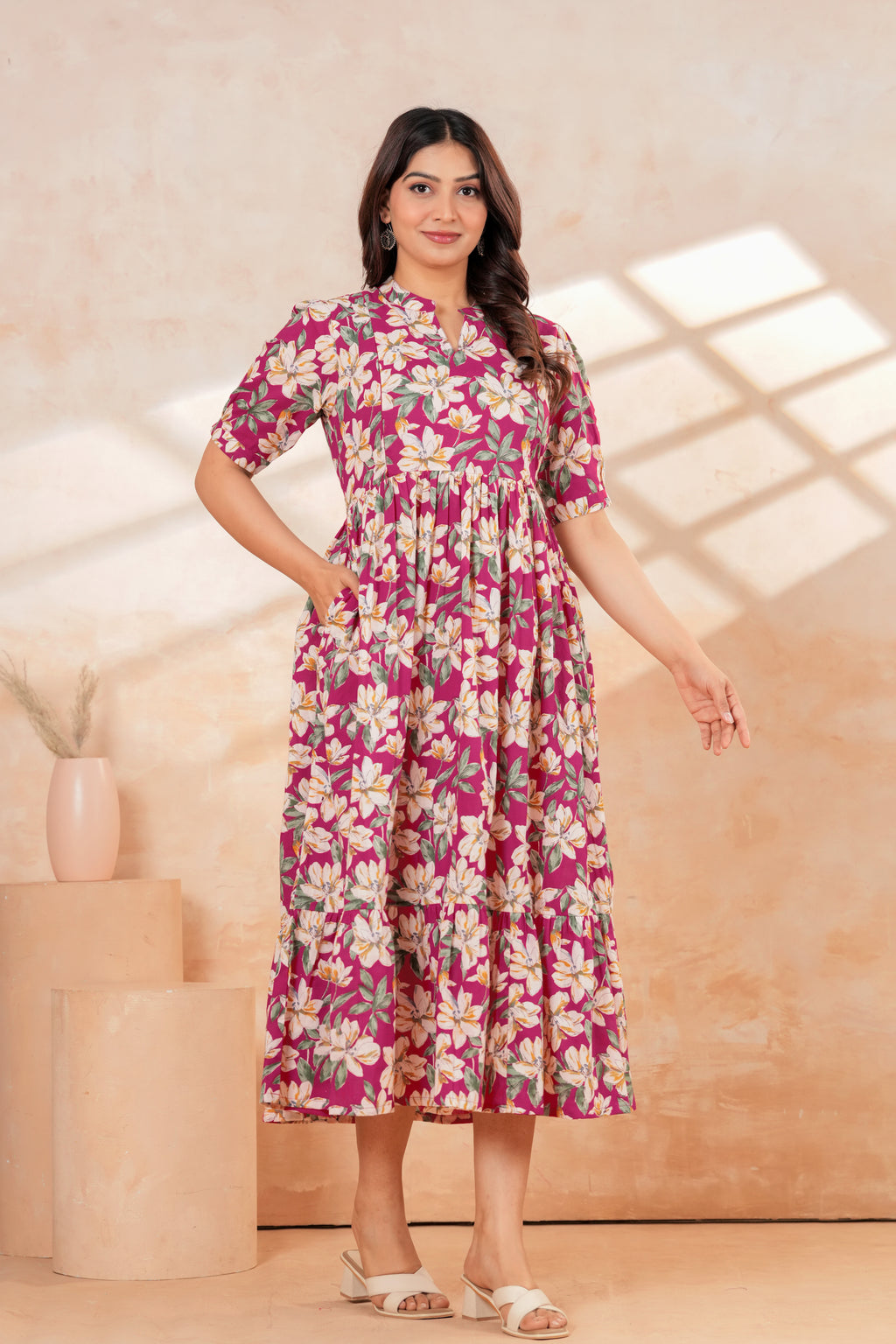 Rosy Bloom Floral Tiered Printed Maternity Kurta