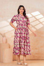 Rosy Bloom Floral Tiered Printed Maternity Kurta