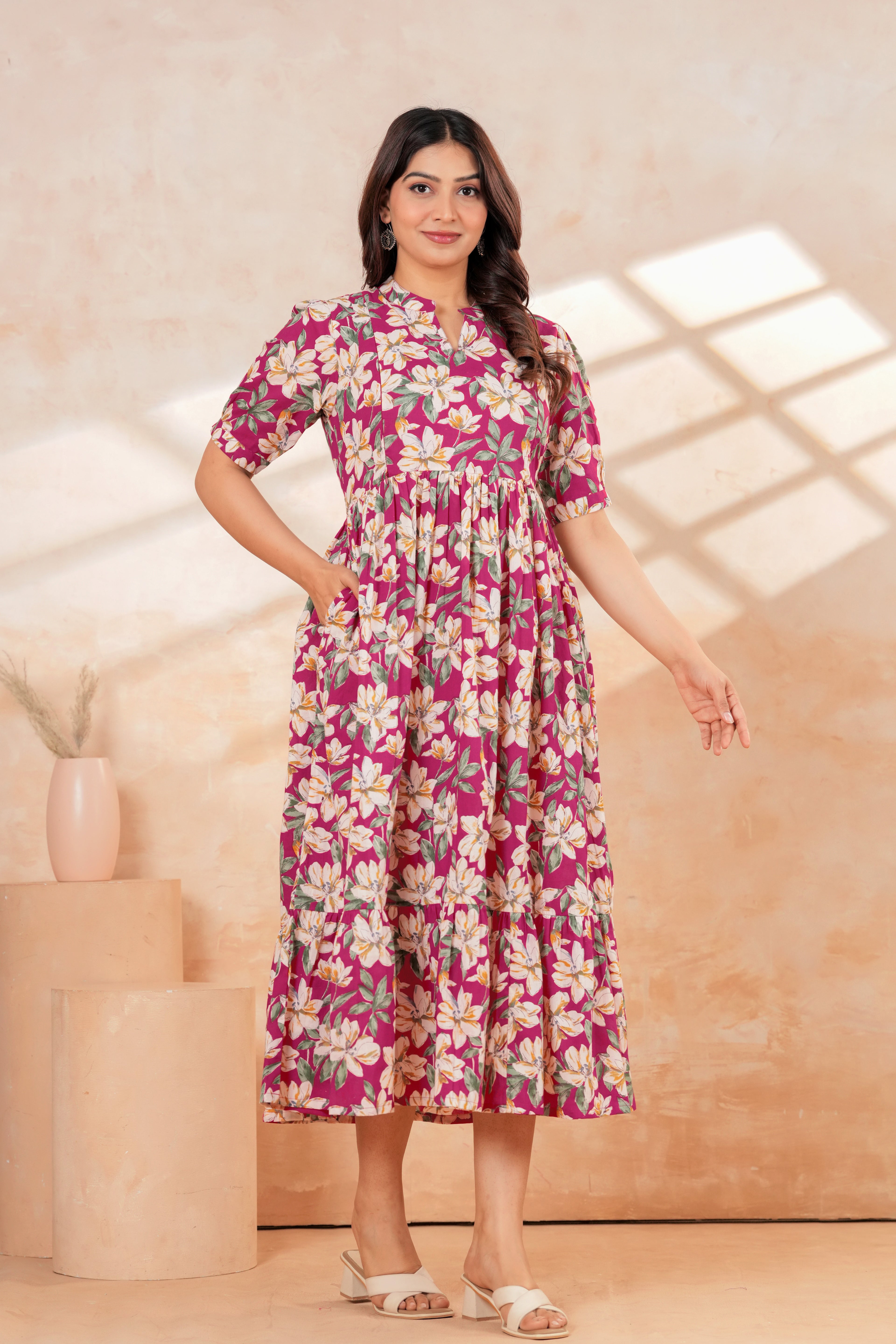 Rosy Bloom Floral Tiered Printed Maternity Kurta