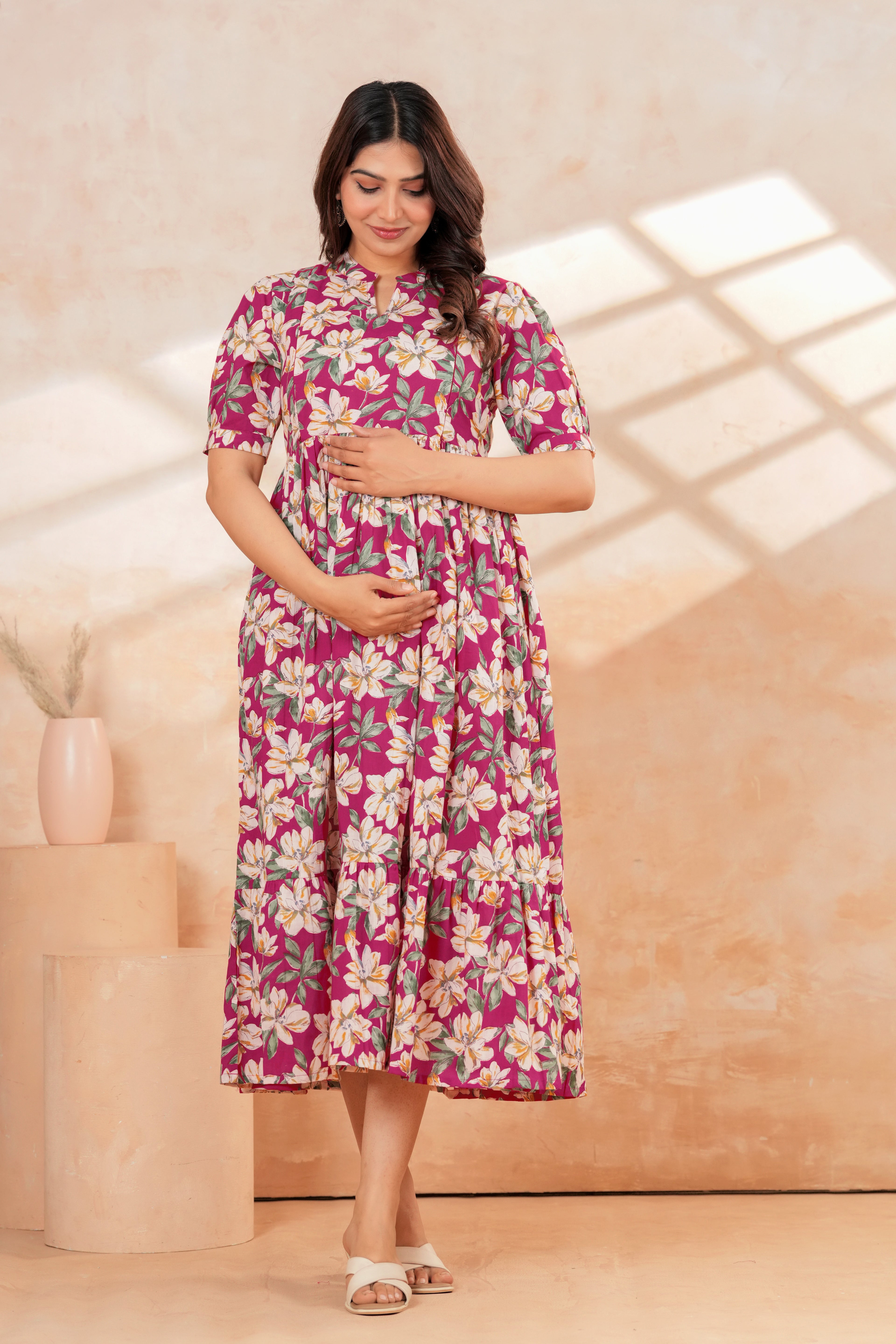 Rosy Bloom Floral Tiered Printed Maternity Kurta