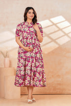 Rosy Bloom Floral Tiered Printed Maternity Kurta