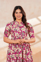 Rosy Bloom Floral Tiered Printed Maternity Kurta