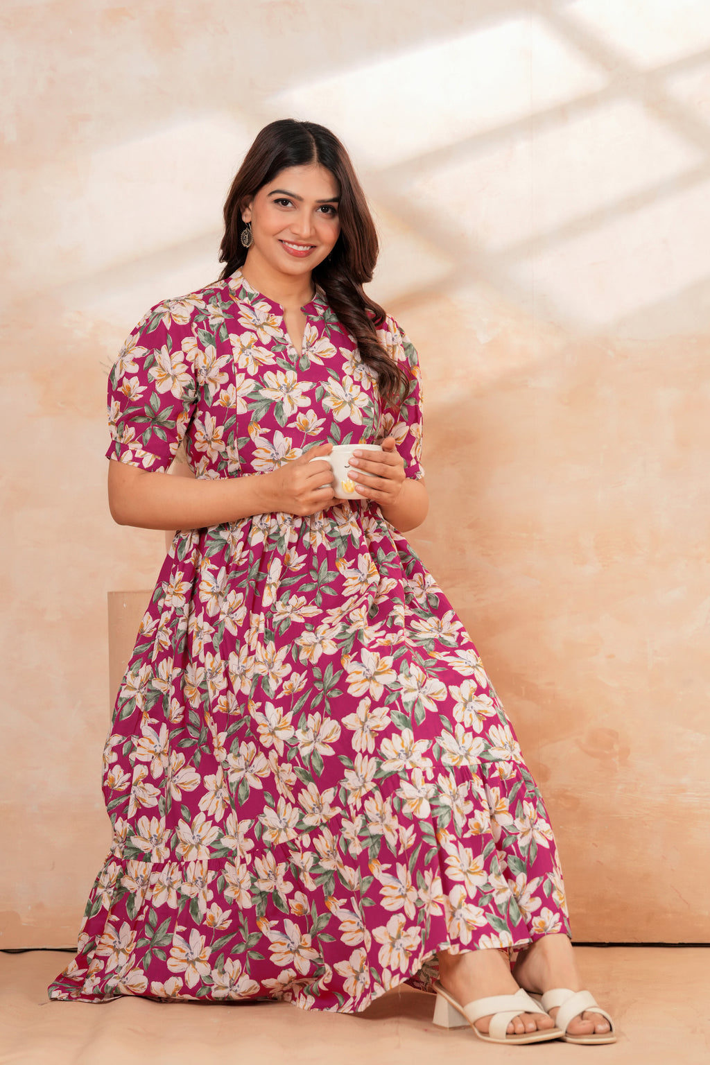 Rosy Bloom Floral Tiered Printed Maternity Kurta